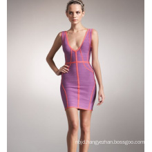 Women′s Sleeveless Strap with Deep V -Neck Backless Brush Bandage Dress